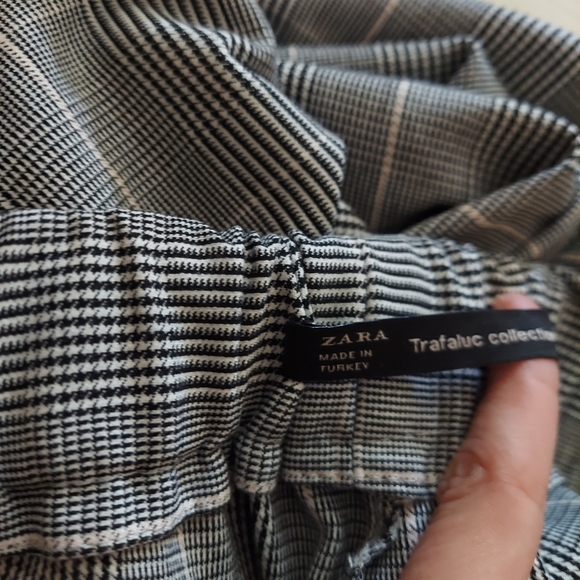 Zara plaid pull on cropped pants with side stripe black white size XS - Picture 6 of 10